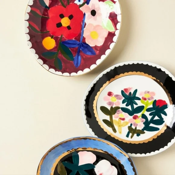 Anthropologie Francesca Kaye Floral Atelier Dessert Plate - burgandy, pink, red - Picture 4 of 11